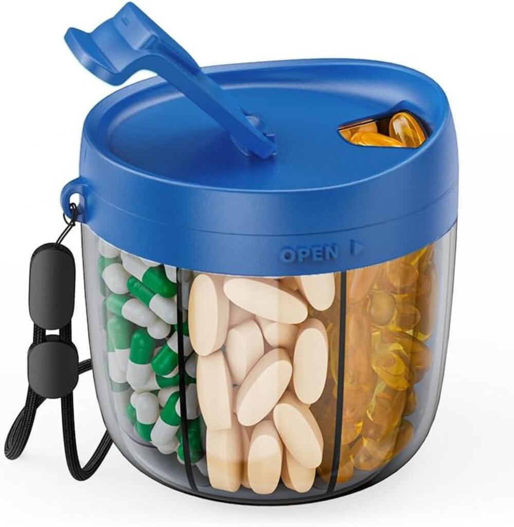 Portable Pill Dispenser, 7 Compartments, Anti-Mix Pill Organizer (Royal Blue)